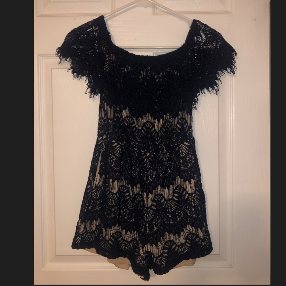 Navy blue and beige one piece romper